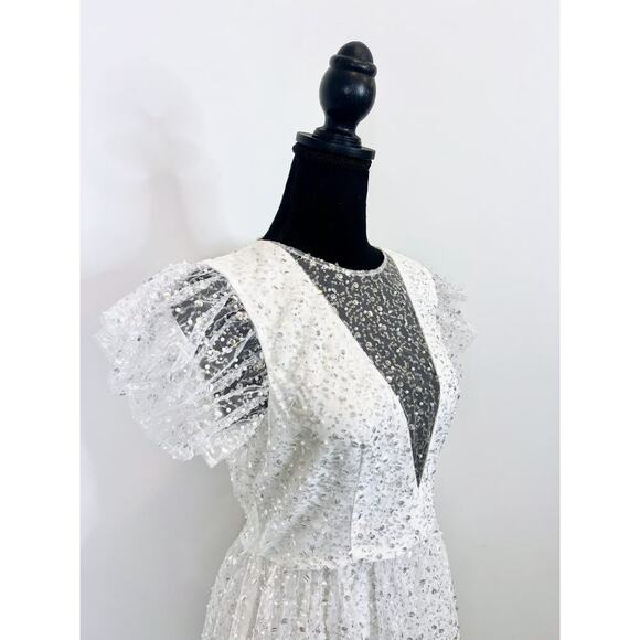 Majorelle Gal Mini Sequin Mini Dress in Ivory Small Short Sleeve Beaded Lined - Picture 4 of 6